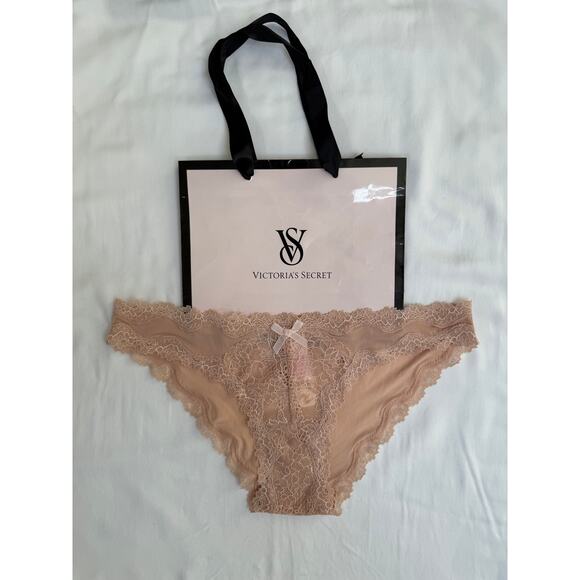 NWT Victoria’s Secret Vintage Dream Angel Lace Satin Sheer Cheekini Panty Tan XS - Picture 1 of 5